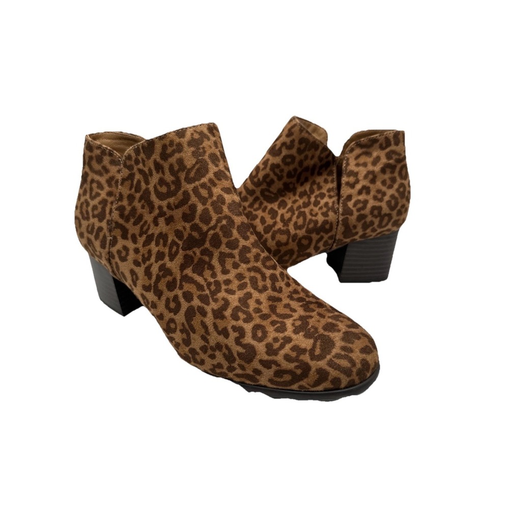 NEW Kim Rogers Cheetah Print Ankle‎ Boots Chunky Block Heel Size 7.5